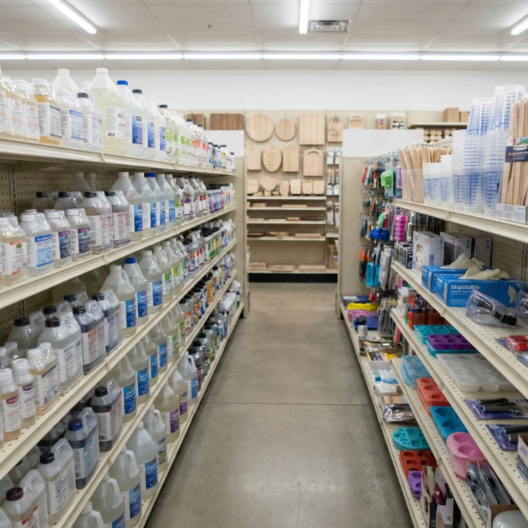 An aisle in a crafts store featuring a variety of epoxy resin brands and project supplies.