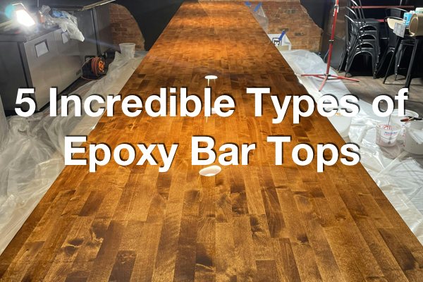 A long wooden epoxy bar top.