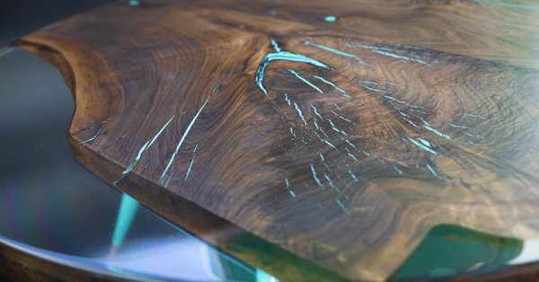 A wooden deep pour epoxy table top