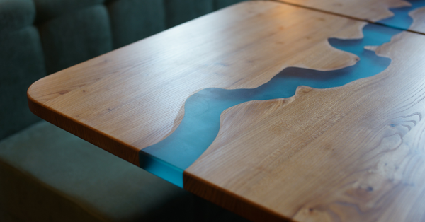 An epoxy river table with a matte finish