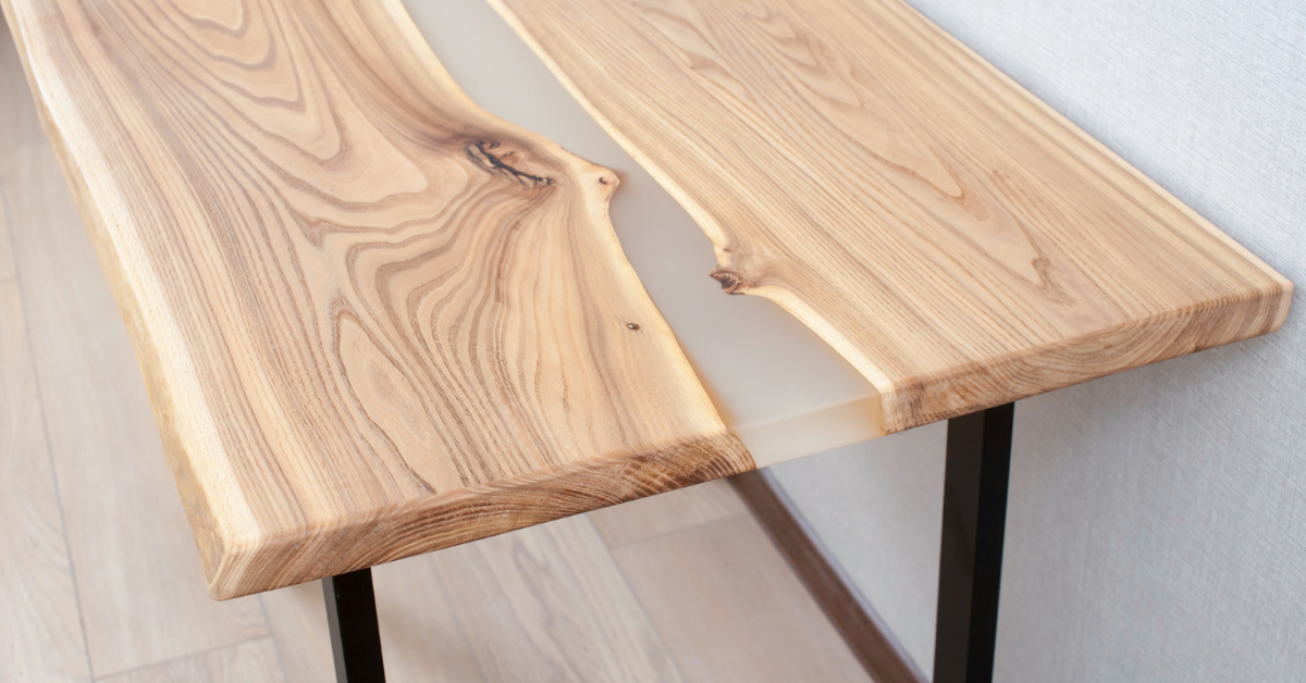 An epoxy river table with a matte finish