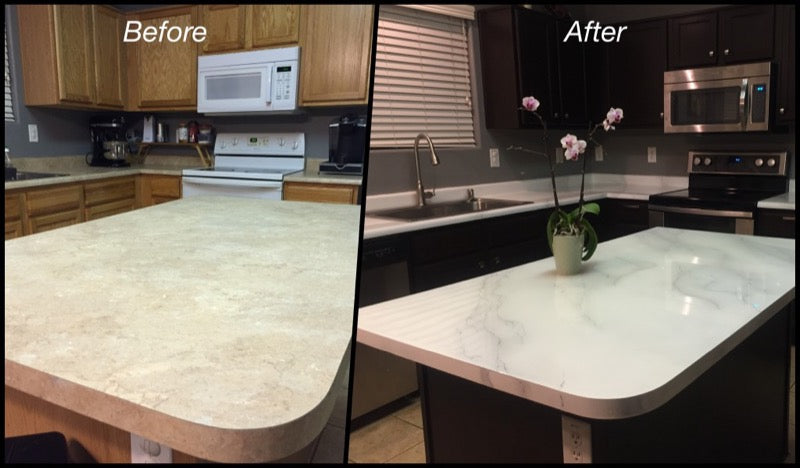 Epoxy pour to cover nasty old laminate countertops! Kitchen is a