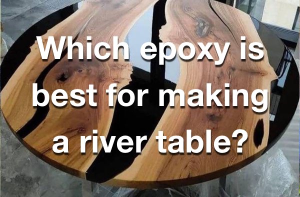 A photo of a round river table with multiple pure black epoxy veins. There is a text overlay that says, "Which epoxy is best for making a river table?".
