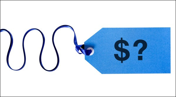 A price tag with a question mark for the price