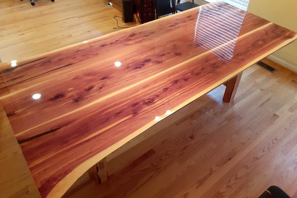 A wooden epoxy table top with an UltraClear Bar & Table Top Epoxy finish