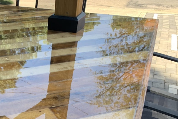 A glossy finish epoxy bar top