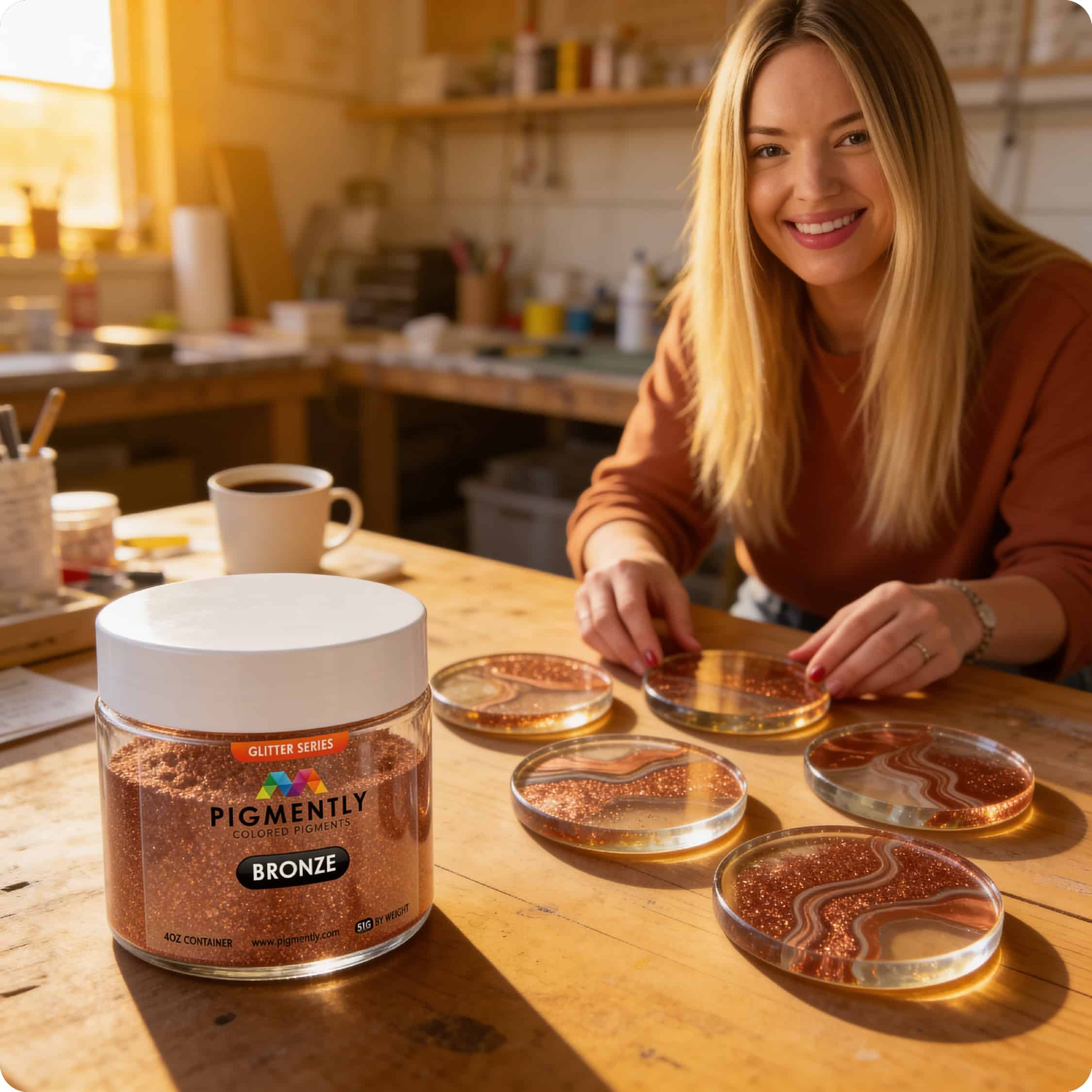 Ilona glitter powder on a wooden table