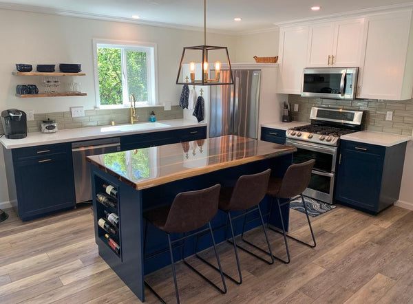 An epoxy kitchen countertop and kitchen island