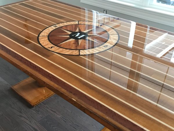 A wooden epoxy table top with a pristine epoxy finish.