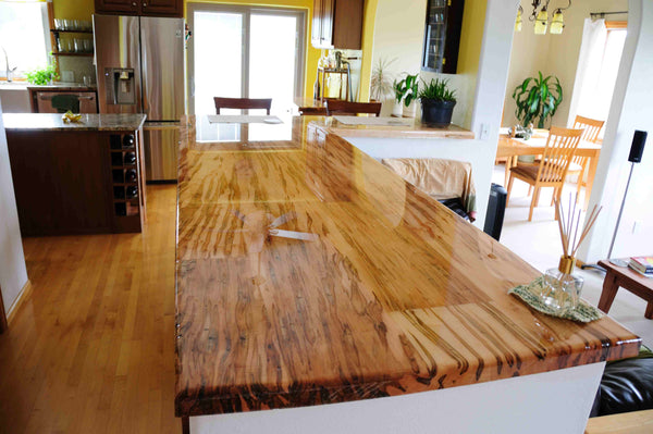 A wooden epoxy countertop