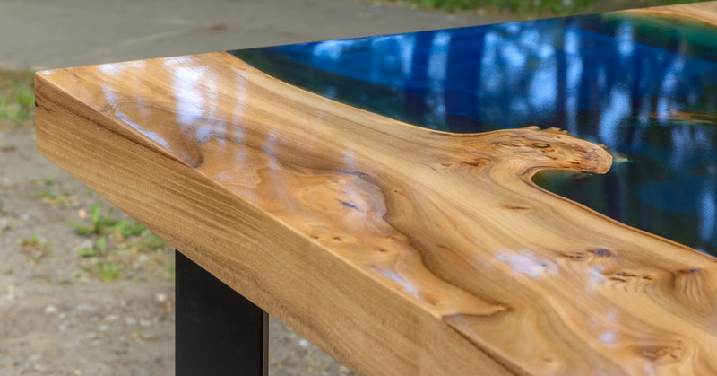 A finished epoxy river table