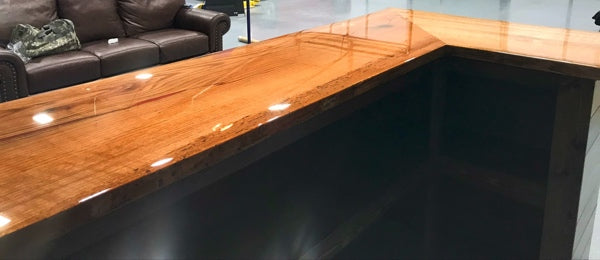 An epoxy bar top completed using various tools