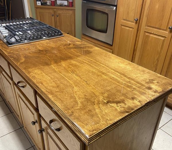 A wooden epoxy countertop.