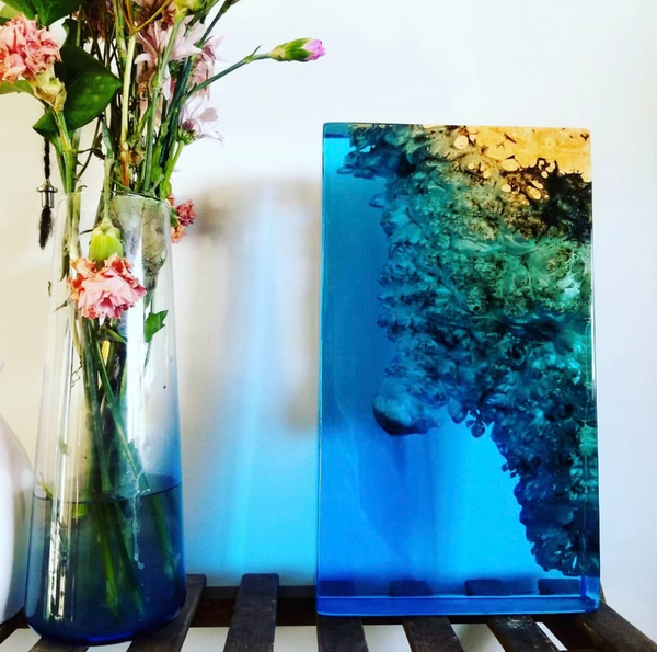 Epoxy deep ocean-themed art made with deep pour epoxy