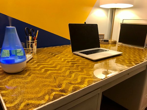 An epoxy desk finished with a flood coat of UltraClear Bar & Table Top Epoxy