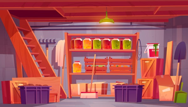 A climate controlled basement storage room