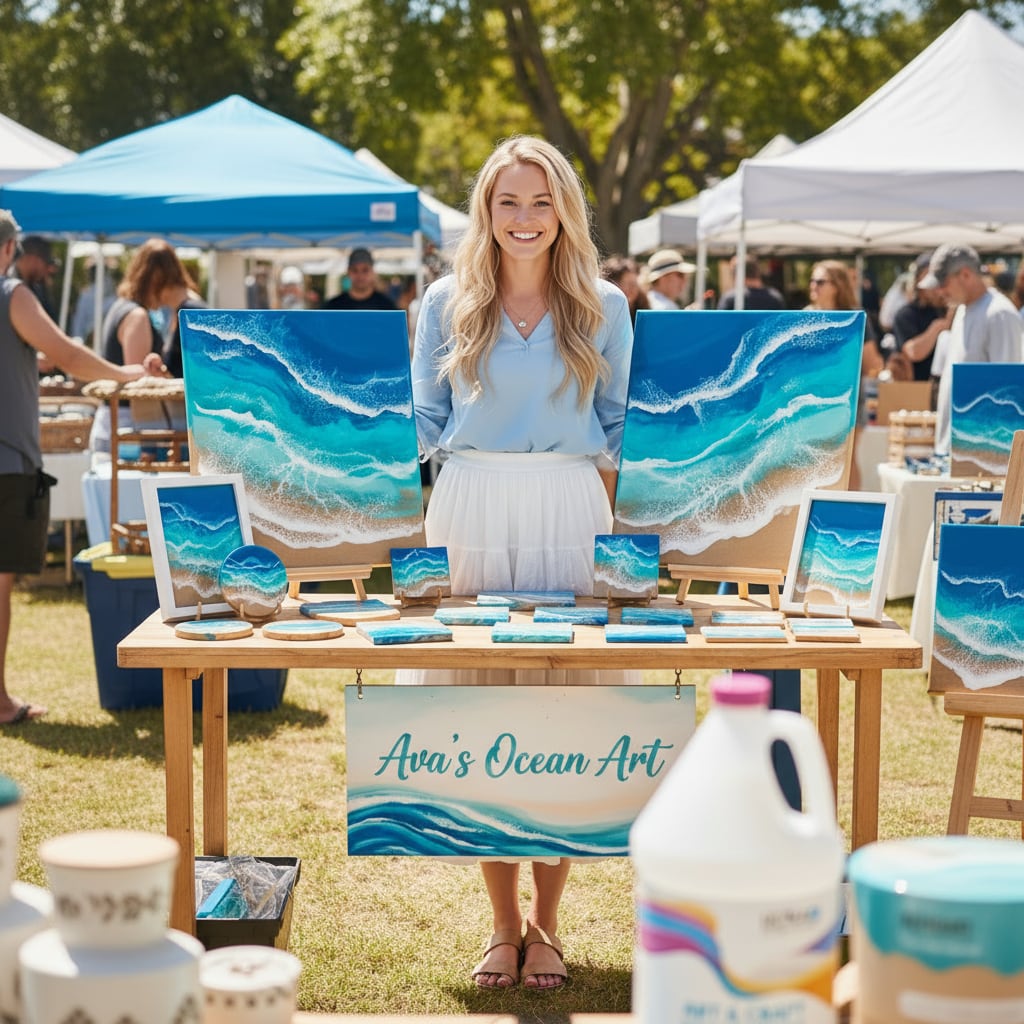 Ocean resin art booth display
