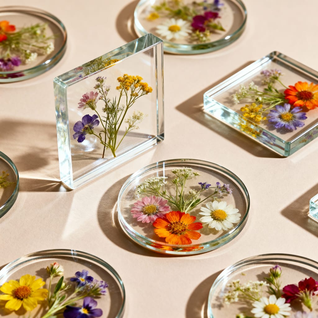 Pressed flower epoxy resin coasters