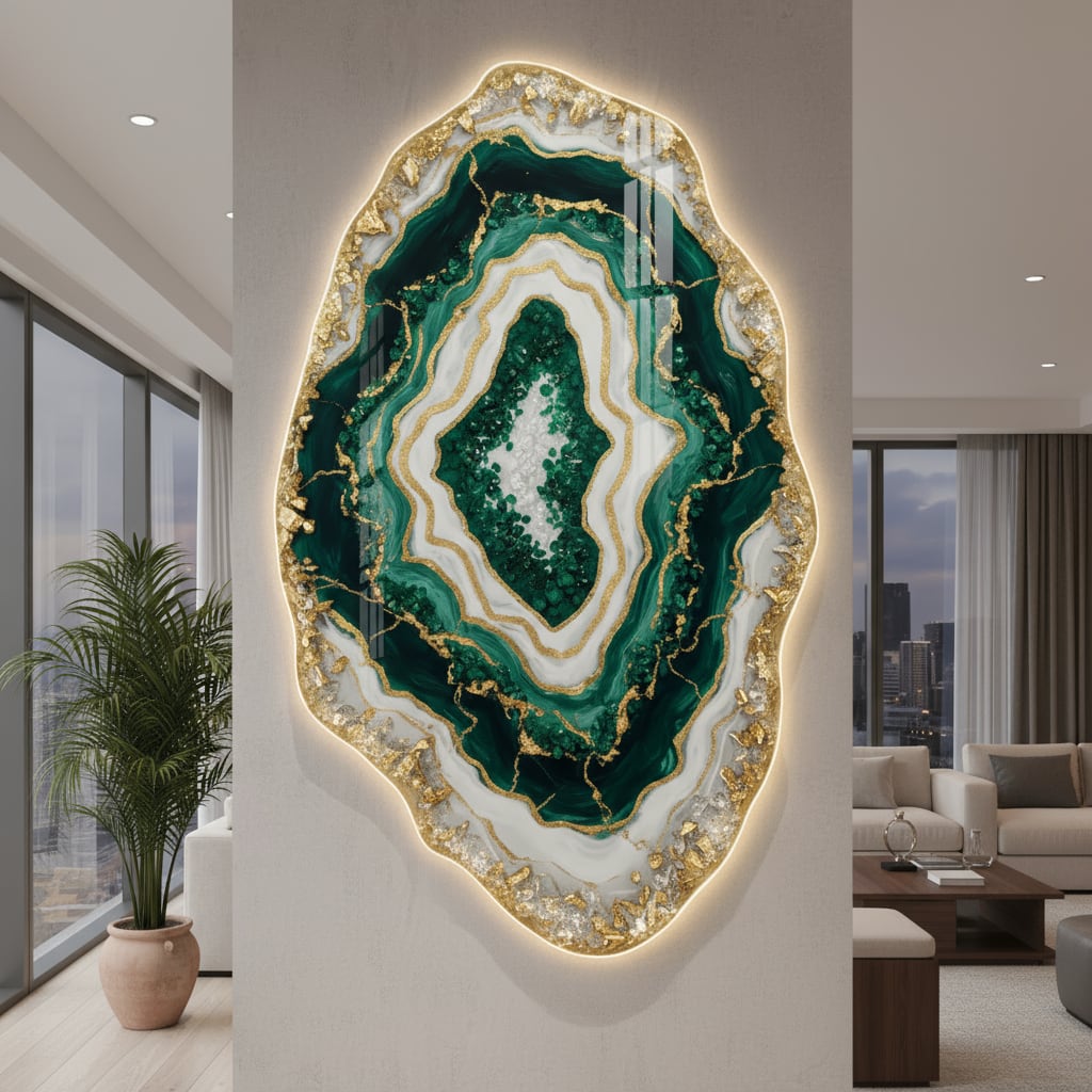 Green geode epoxy wall art