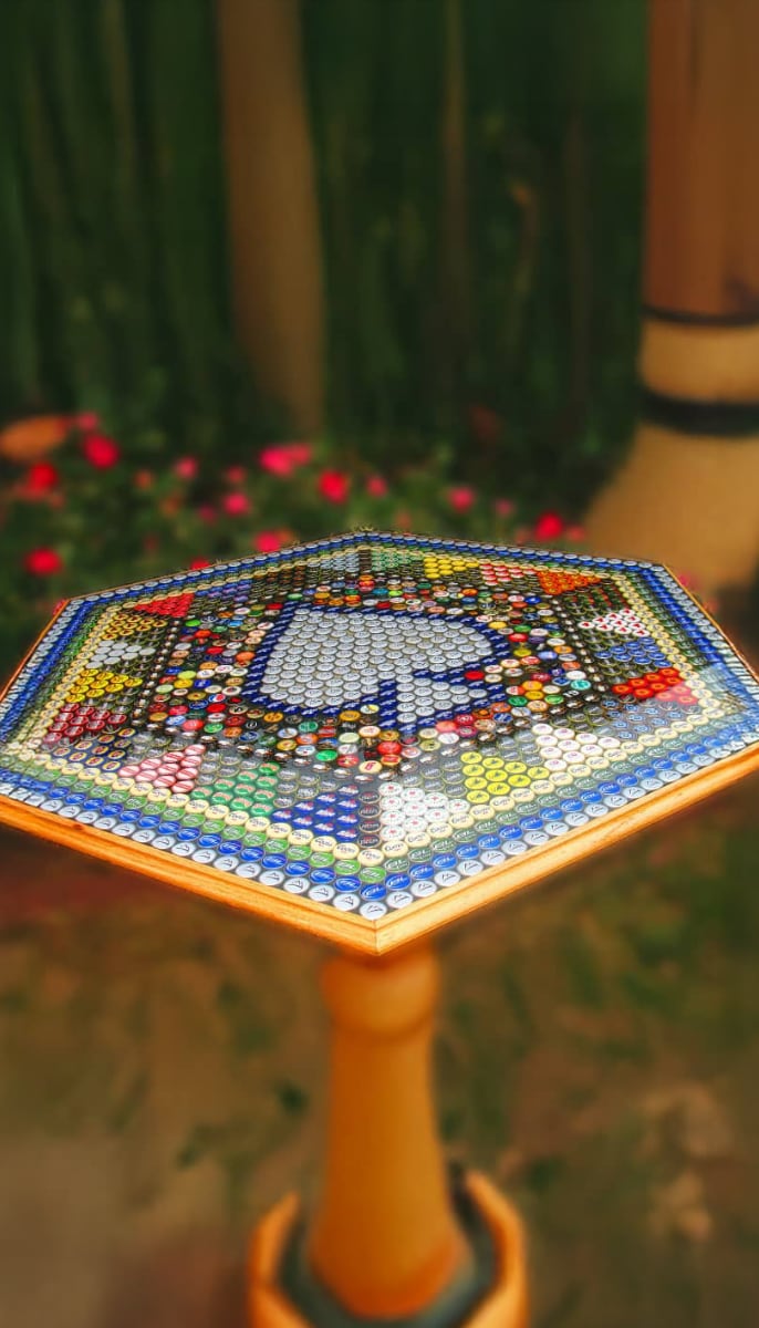 Bottle cap epoxy table
