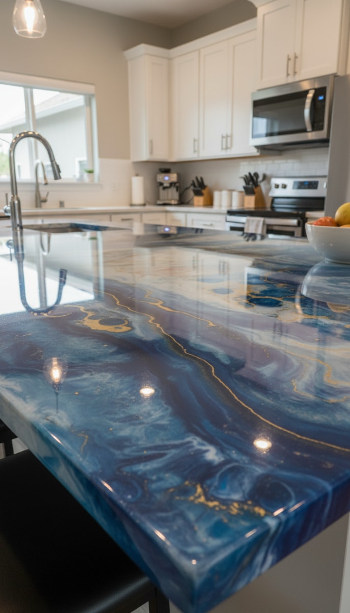 Blue marble epoxy countertop
