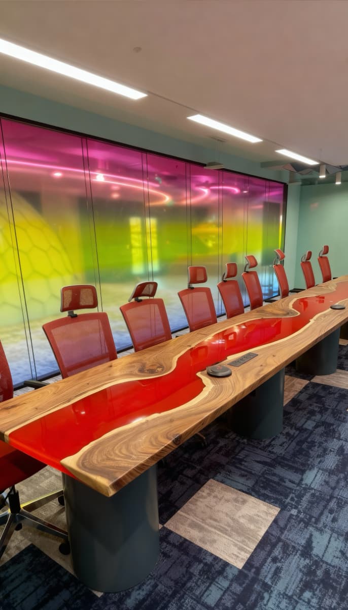 Red epoxy boardroom conference table