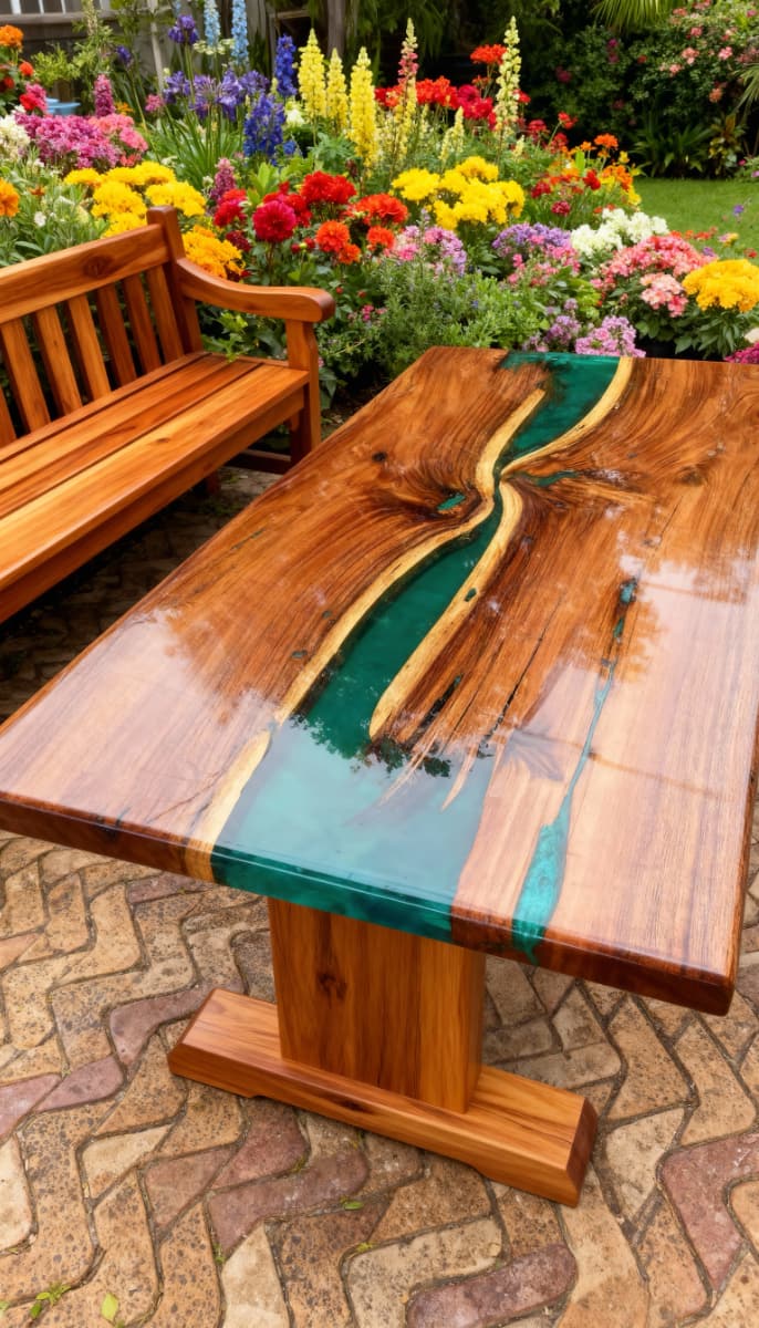 Green river wood patio table
