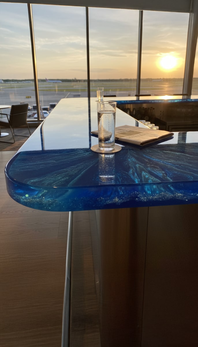 Blue epoxy bar sunset view