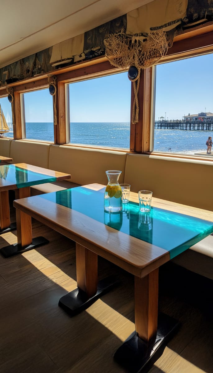 Aqua epoxy tables oceanfront café