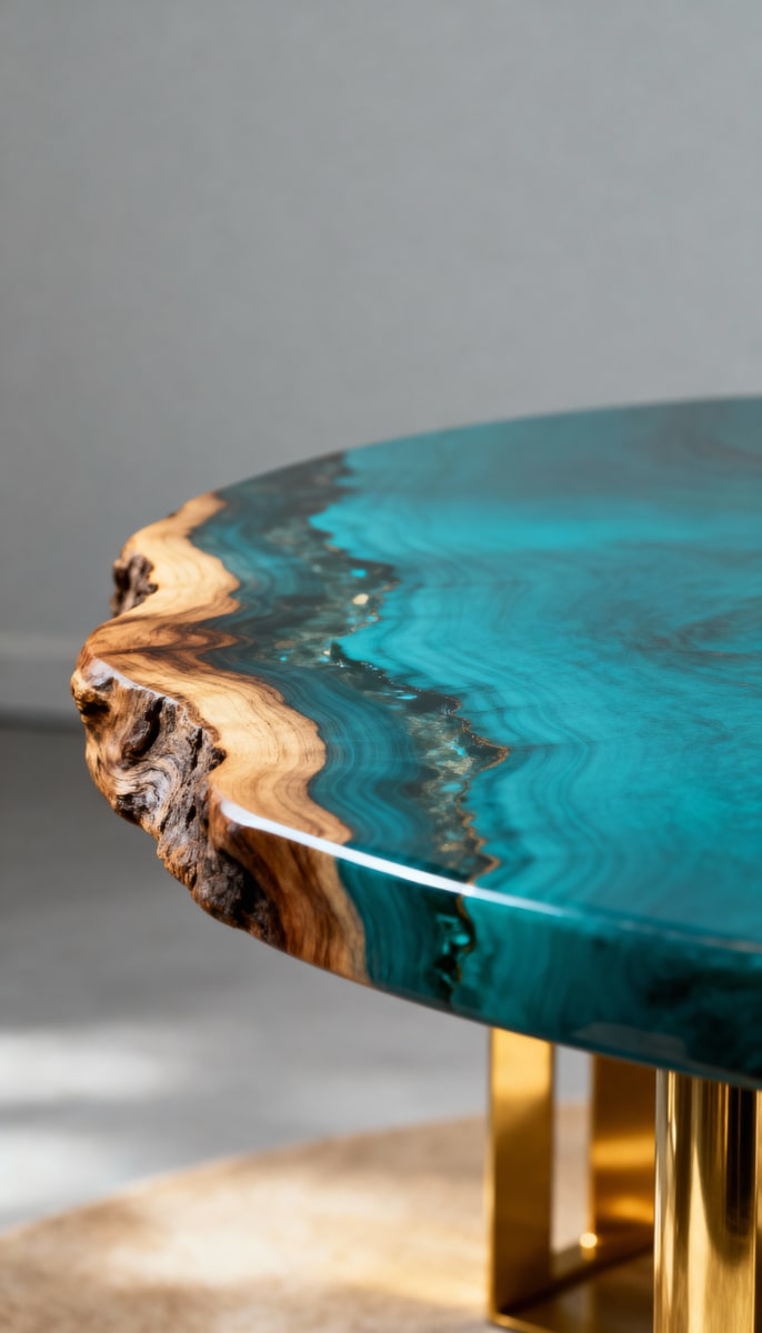 Teal epoxy live edge table