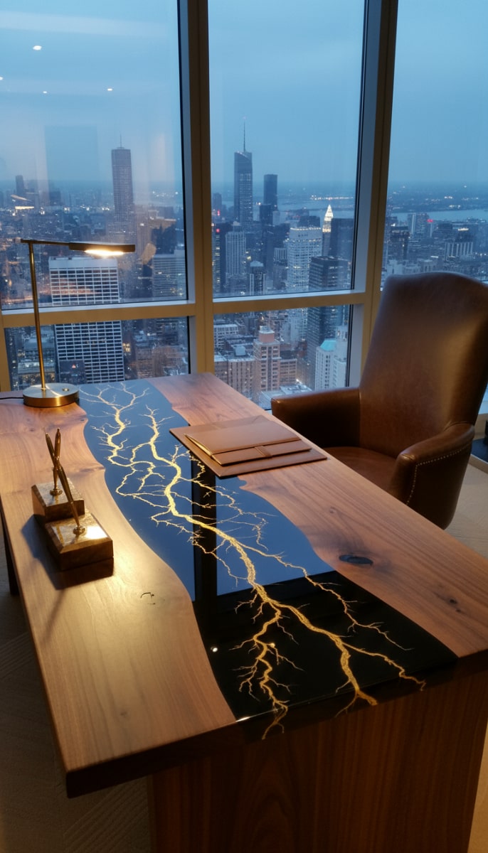 Black gold epoxy office desk