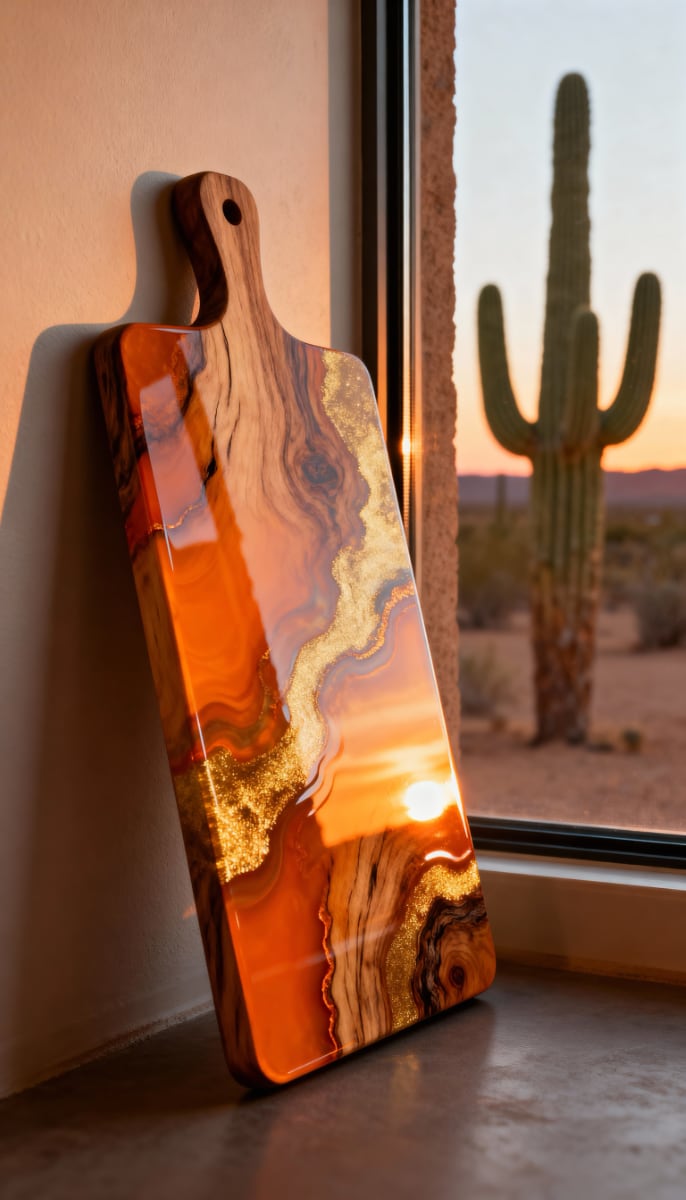 Amber gold epoxy serving board