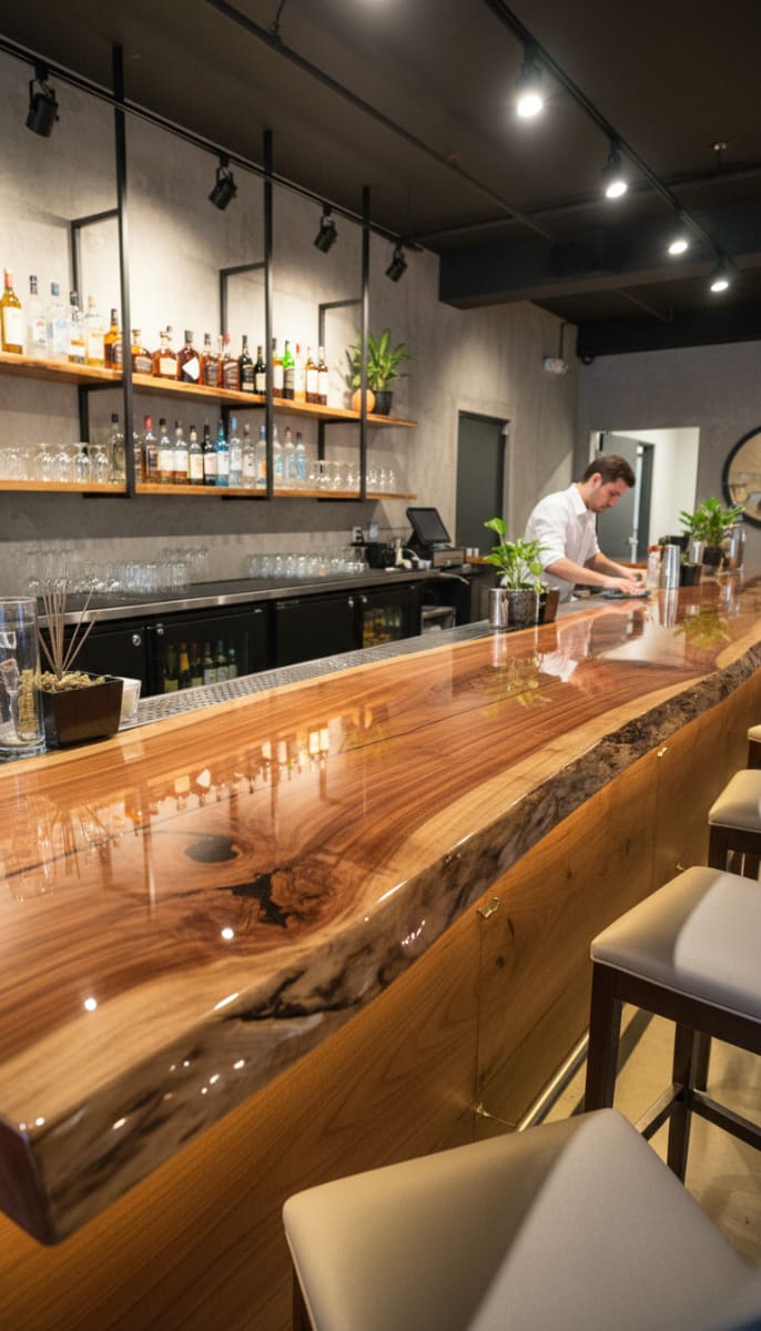 Glossy wood epoxy bar