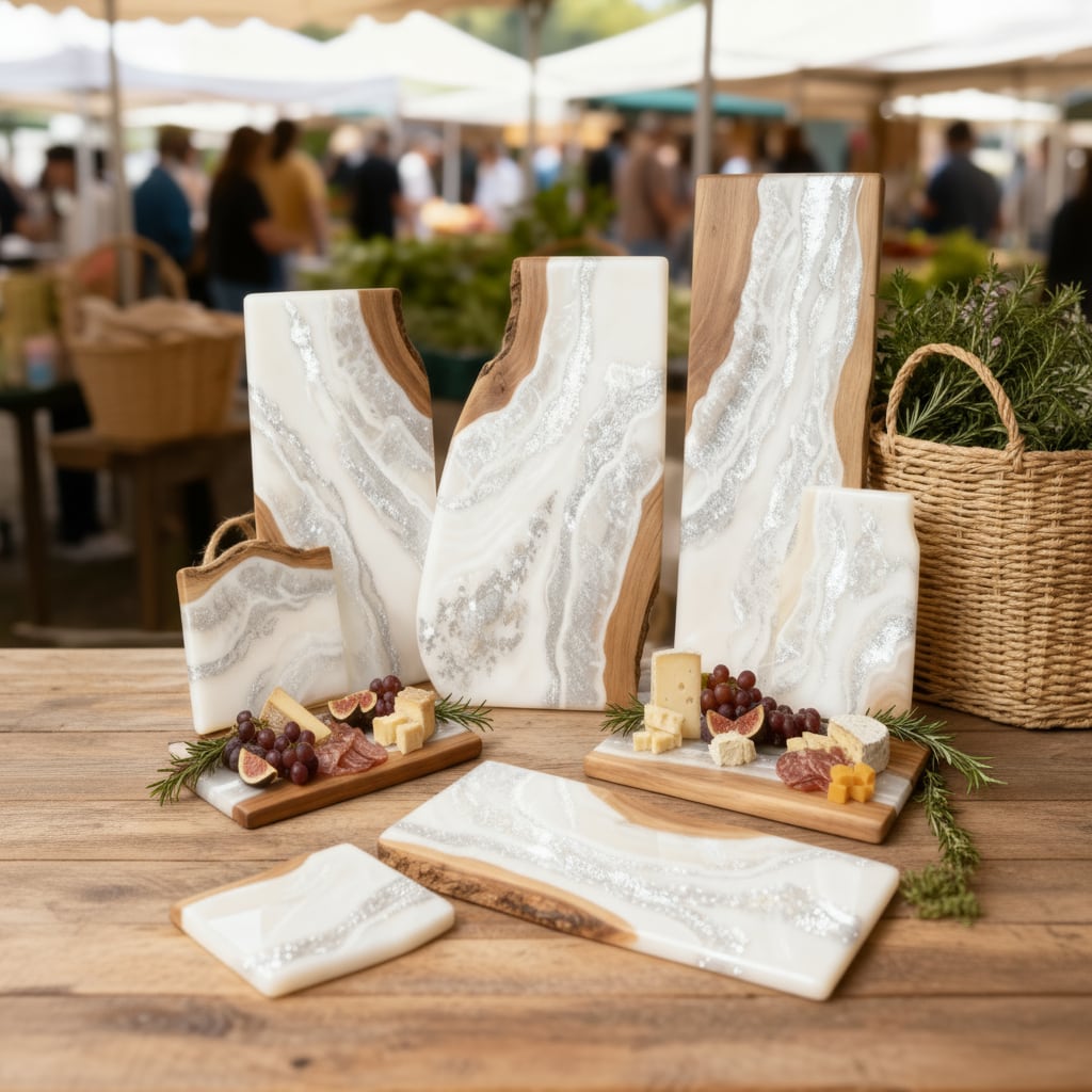 White marble epoxy charcuterie boards