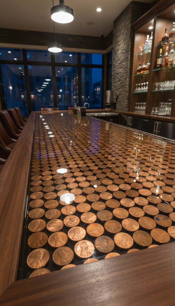 Epoxy penny bar top