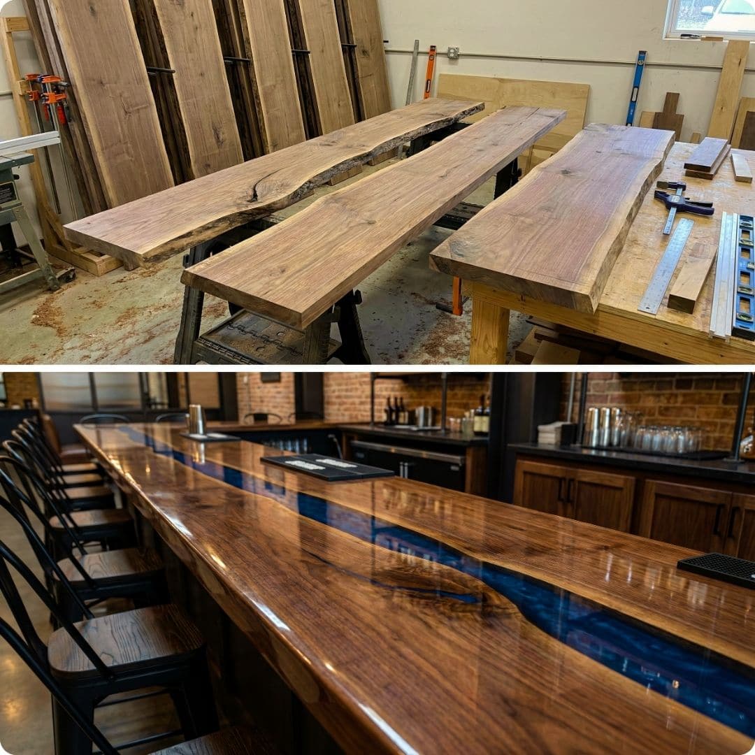 Live Edge Blue River Bar Top Epoxy