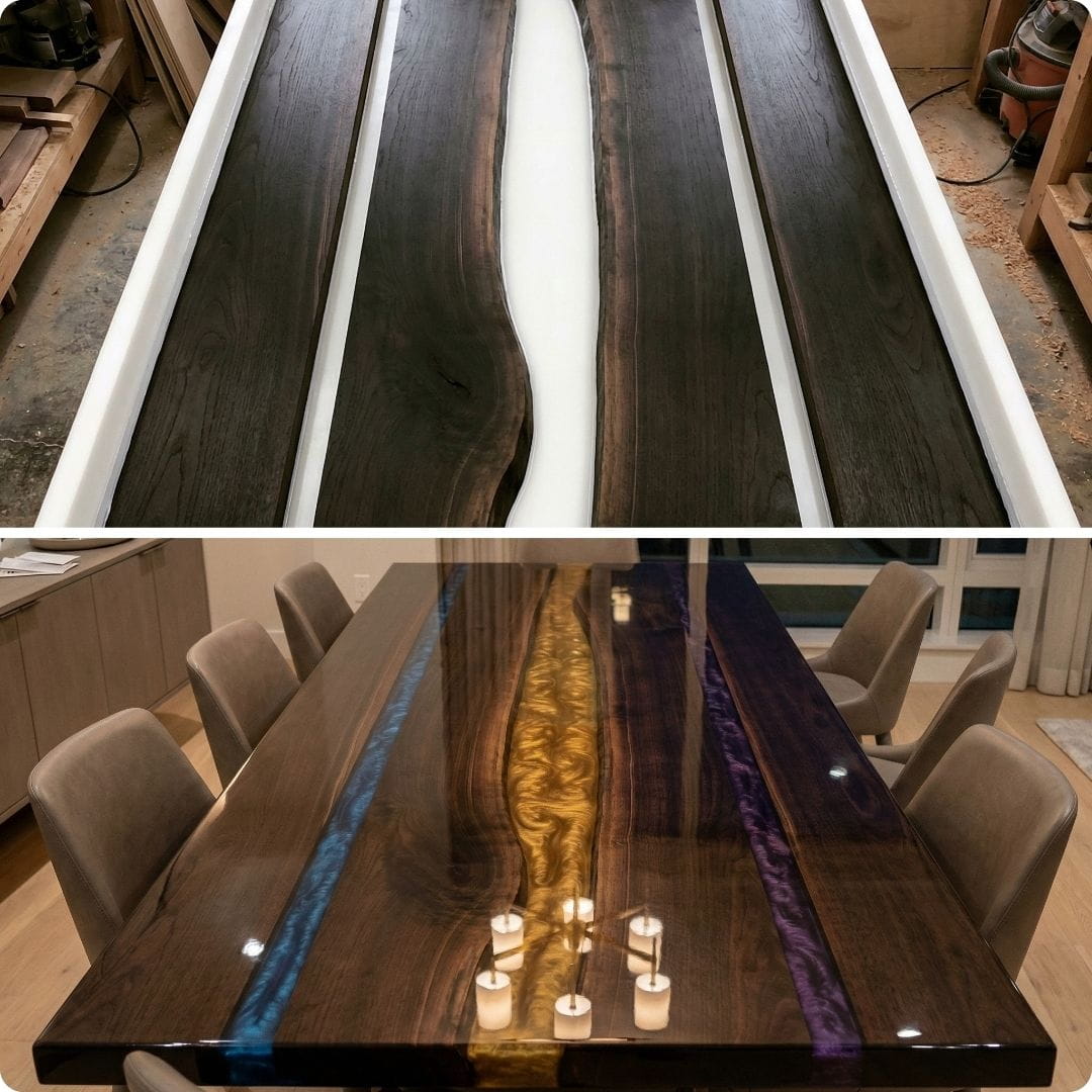 Multi Color Deep Pour River Epoxy Table