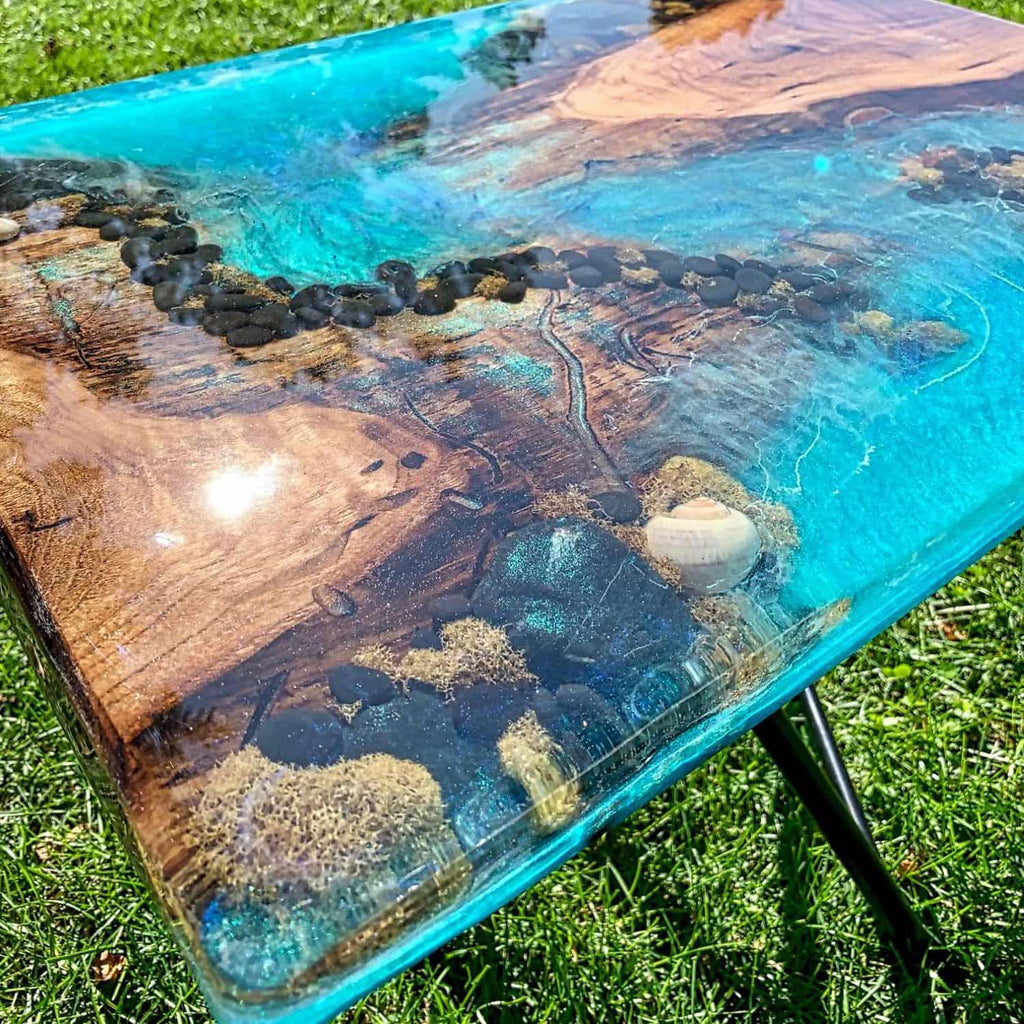 Pouring epoxy discount river table